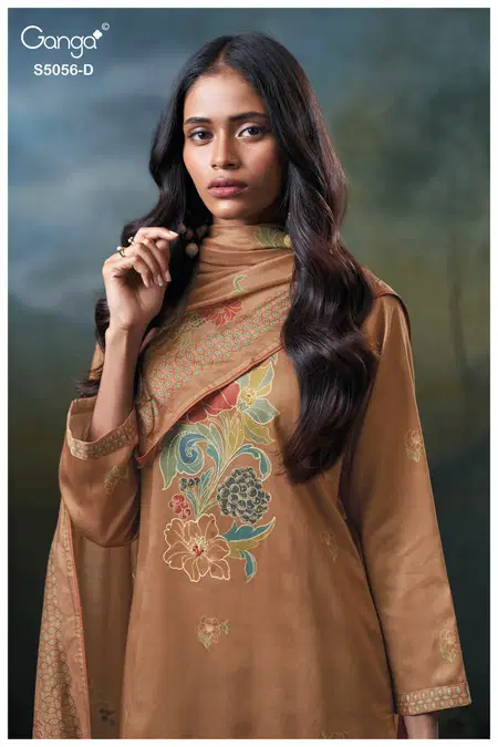 Ezria 5056 By Ganga Cotton Satin Printed Dress Material